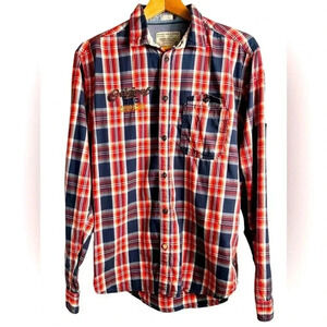 🚨Sale- Jack & Jones vintage-style plaid casual button-down shirt L cotton Wester